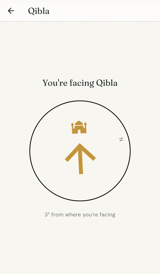 The Qibla compass pointing the way